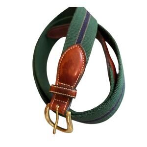Vintage Trafalgar Preppy Brass Buckle Fabric Belt Hunter Green Navy Blue